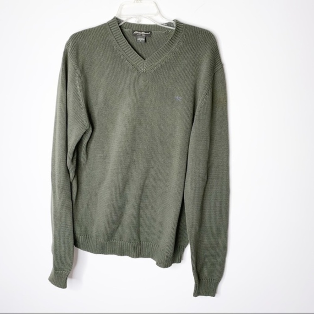 Eddie Bauer Green V-neck 100% Cotton Sweater‎ Size Medium
